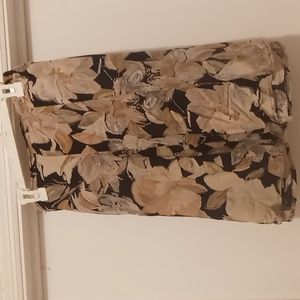 Brown,navy and tan floral skirt elastic in the back